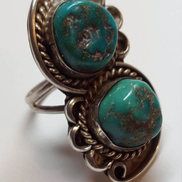 Antique Navajo Ring Size 7 Sterling Turquoise - Picture 5 of 10